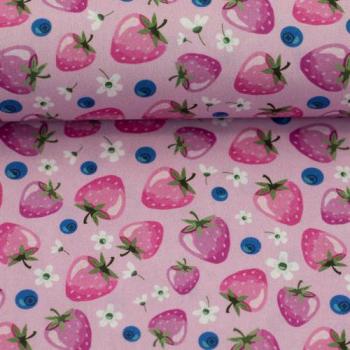 Baumwolldruck Fruits Erdbeeren auf Rosa von Swafing